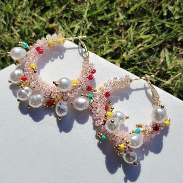 Summer design handmade beaded hoop earrings