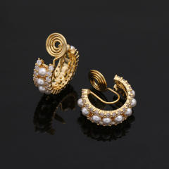 Pearl beaded C shape clip on earrings