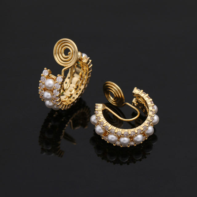 Pearl beaded C shape clip on earrings