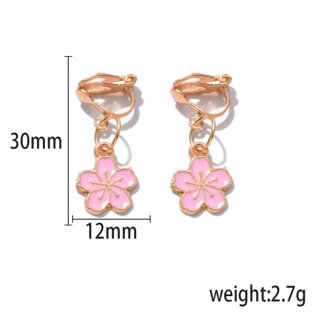 Cartoon enamel fruit drop earrings clip on earrings