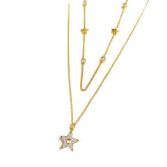 Two layer tiny heart dainty stainless steel necklace