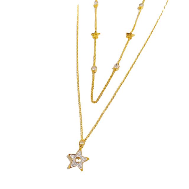 Two layer tiny heart dainty stainless steel necklace