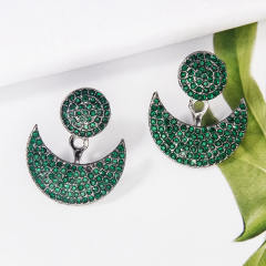 Colorful rhinestone pave setting moon design jacket earrings