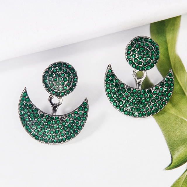 Colorful rhinestone pave setting moon design jacket earrings