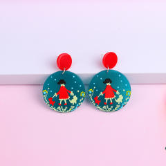 Summer cute floral round charm acrylic earrings