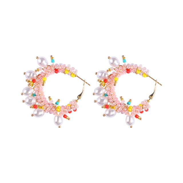 Summer design handmade beaded hoop earrings