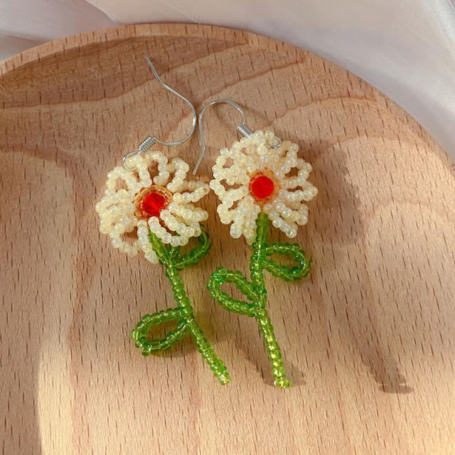 2022 korean fashion summer beaded flower dangle earrings
