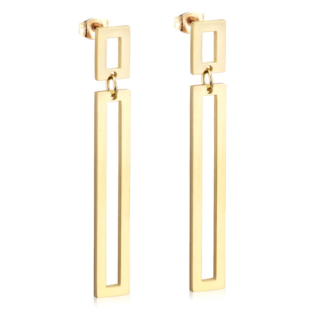 Stainless steel geometric square ring dangle earrings