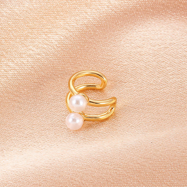 Double pearl bead hollow ear cuff