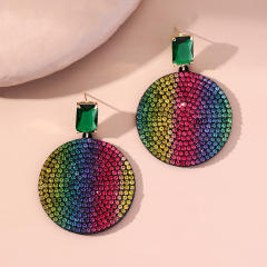 Rainbow color cubic zircon pave setting dangle earrings