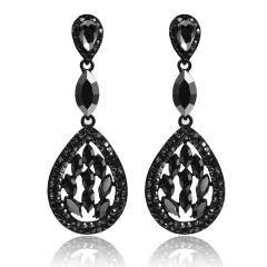 Luxury all black glass crystal drop earrings for women