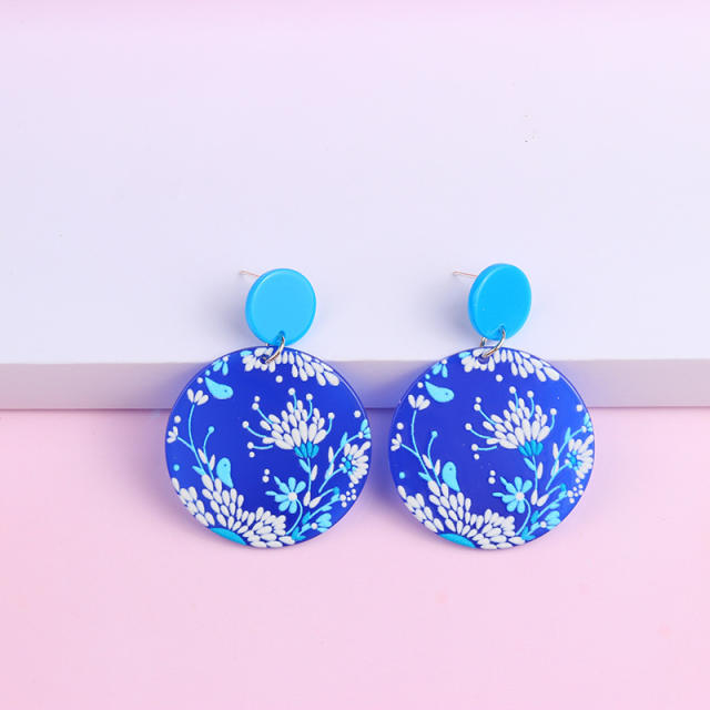 Summer cute floral round charm acrylic earrings