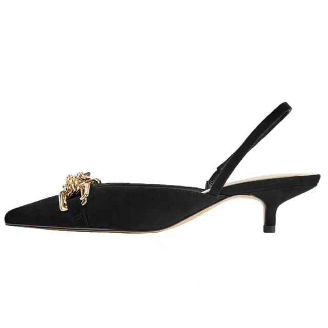 Metal buckle slingback kitten heels
