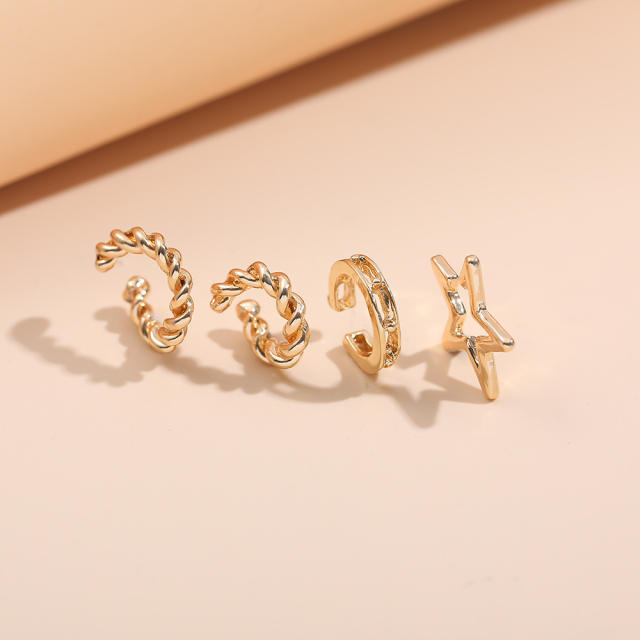 Five-pointed star alloy ear cuff 4 pcs set