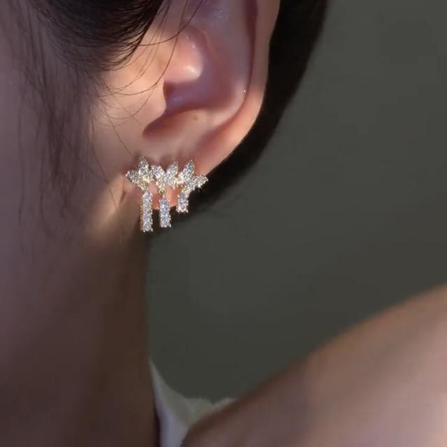 S925 sterling silver needle cubic zircon butterfly tassel earrings