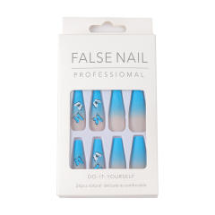 Blue color butterfly frosted false nails