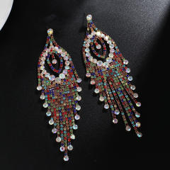 Creative rhinestone tassel long earrings