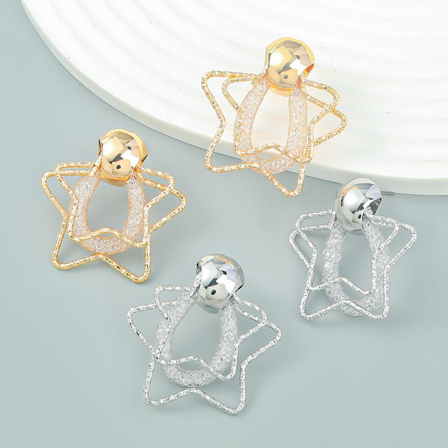 INS personality hollow star metal ear studs