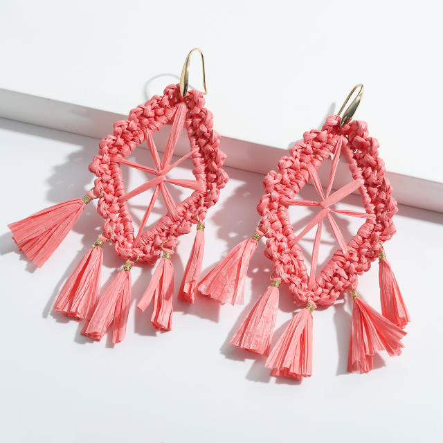 Boho handmade straw hollow dangle earrings