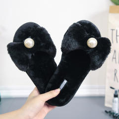 Sweet bow pearl fluffy slippers (2 size smaller)