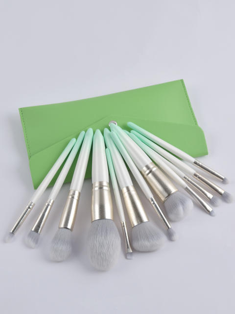 12pcs fresh green color makeup brushes set