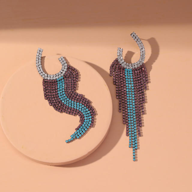 925 needle shiny rhinestone tassel earrings