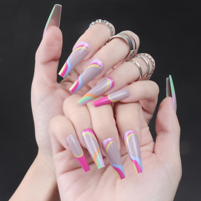 INS contrast color false nails for women