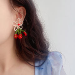 Summer design handmade beaded flower dangle earrings