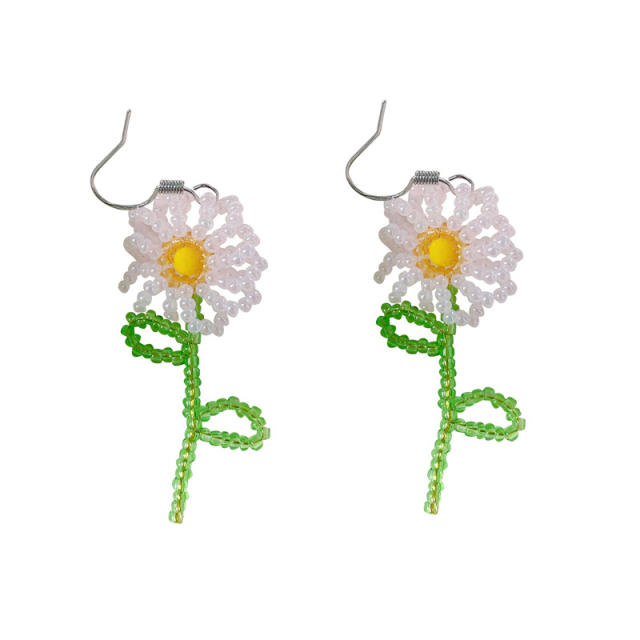 2022 korean fashion summer beaded flower dangle earrings