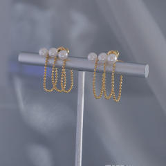 Pearl beads tassel clip on earrings