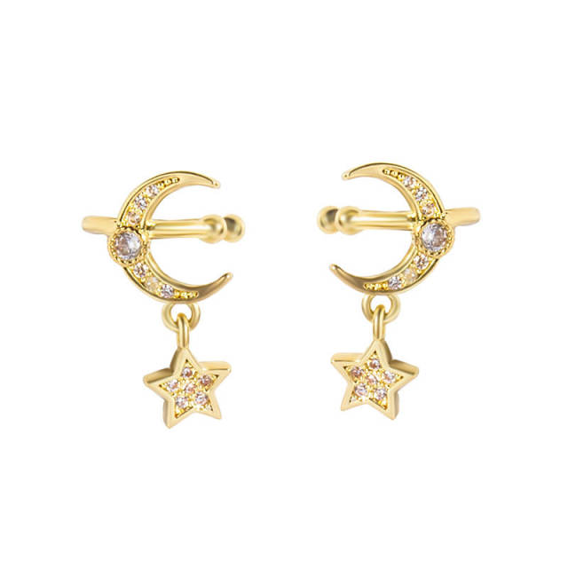 Cubic zirconia Diamond Star Moon ear cuff