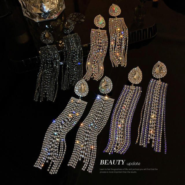 925 needle pave setting rhinestong tassel earrings for women