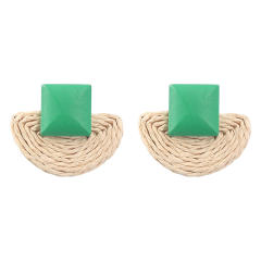 Summer geometric shape straw ear studs