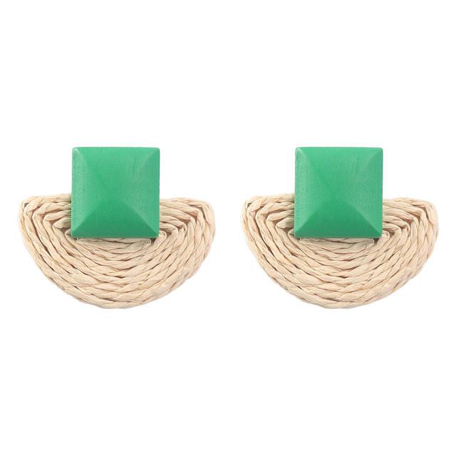 Summer geometric shape straw ear studs