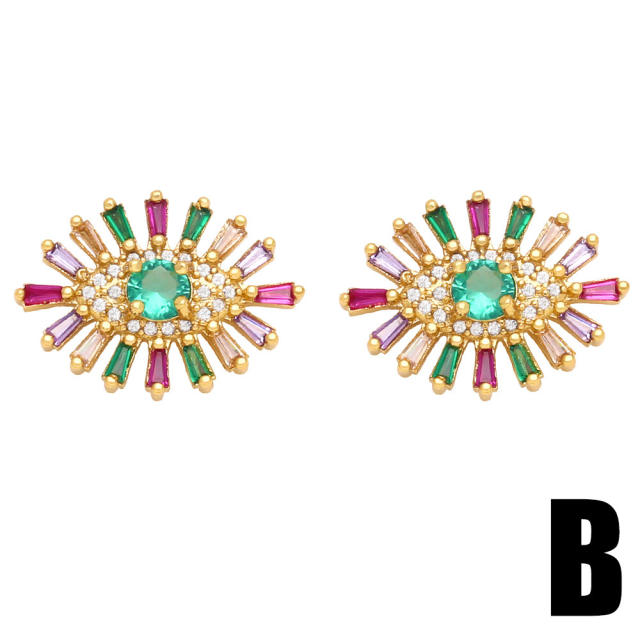 Pave setting cubic zircon evil eye shaped ear studs