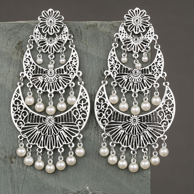 Vintage pearl tassel metal jhumka earrings