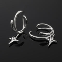 Diamond star drop ear cuff clip on earrings