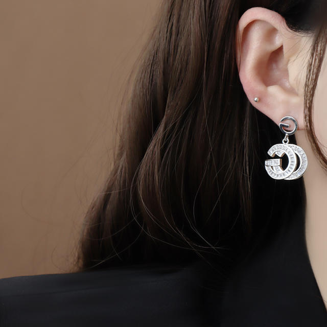 Korean fashion diamond letter G dangle earrings