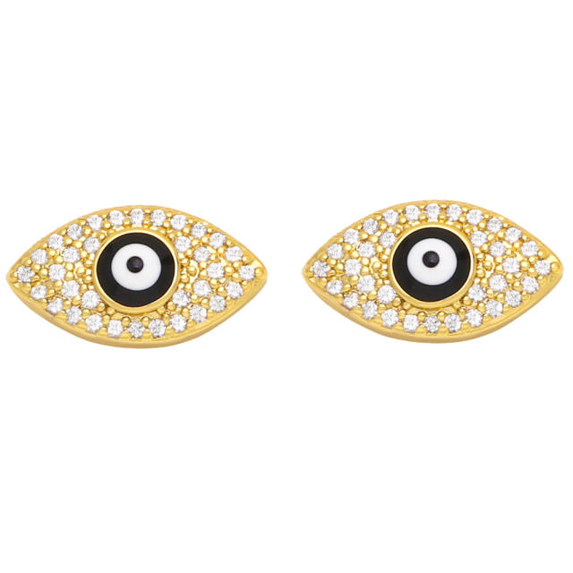 Color enamel pave setting cubic zircon evil eye ear studs