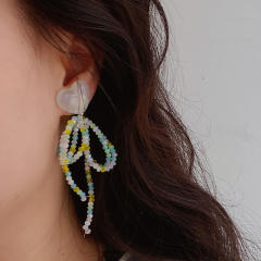 Spring summer handmade beaded bow heart earrings