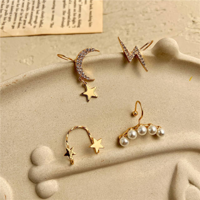 Fashion pearl rhinestone alloy ear cuff