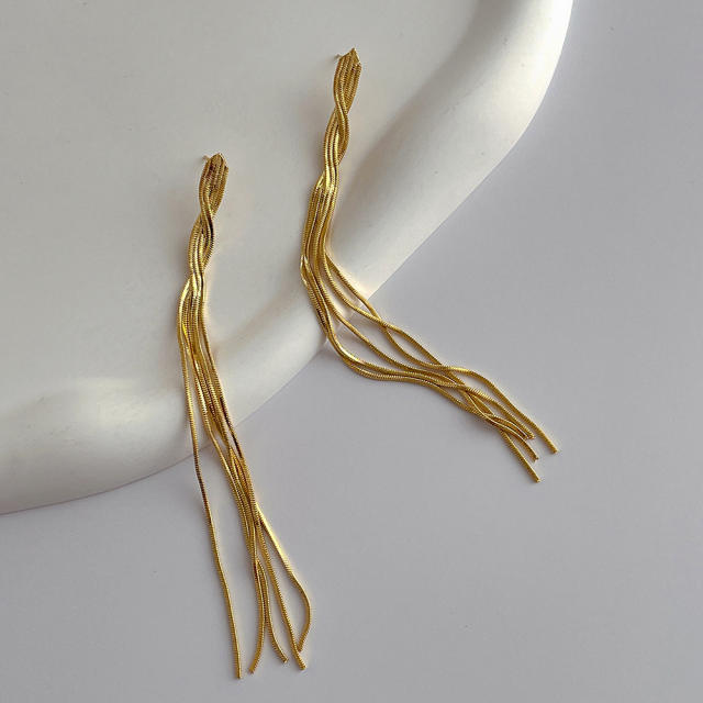 18KG real gold plated chain tassel earrings