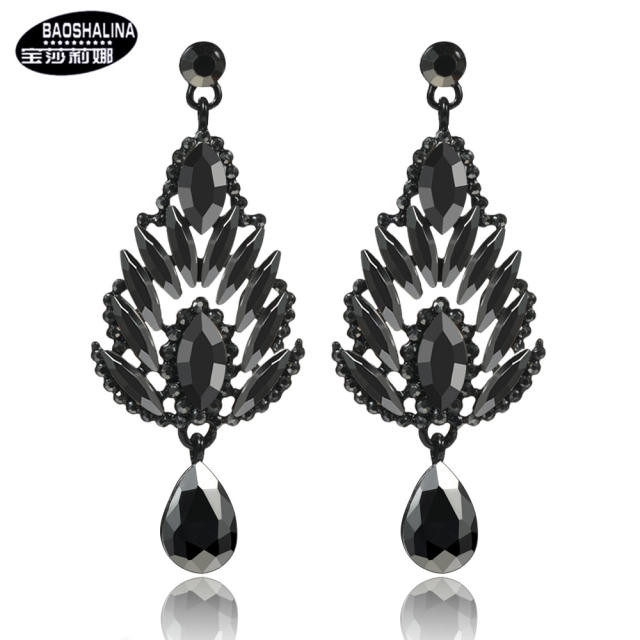 Luxury all black diamond dangle earrings