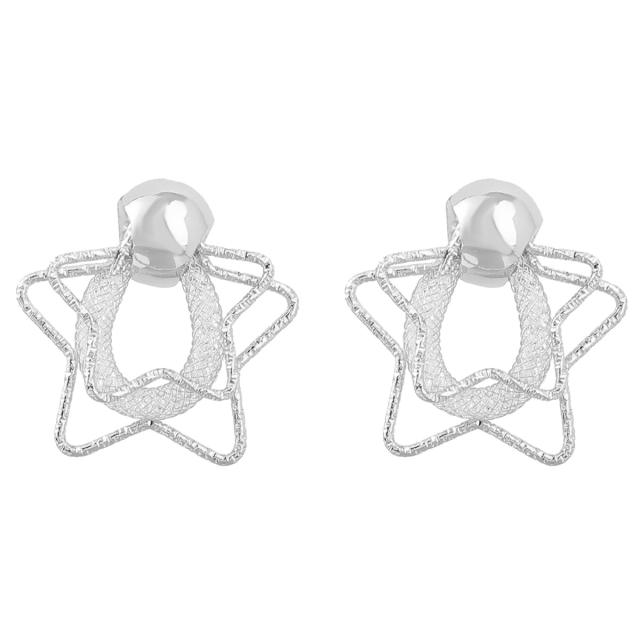 INS personality hollow star metal ear studs