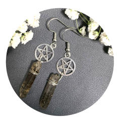 Boho natural cystal pendant hollow star dangle earrings