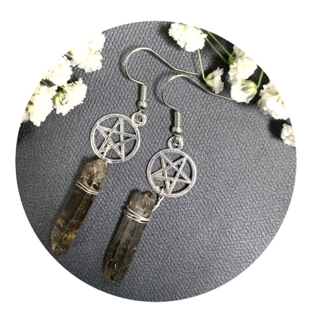 Boho natural cystal pendant hollow star dangle earrings