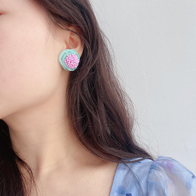 Summer handmade mesh seed beaded ear studs