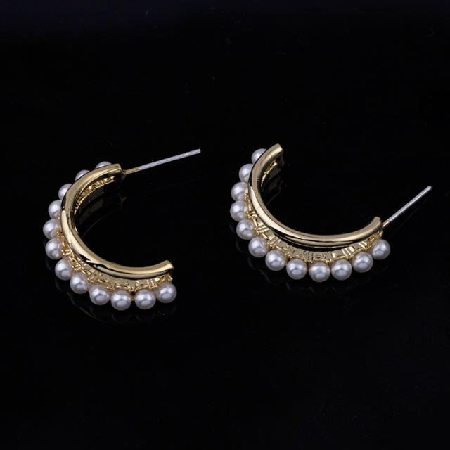 Pearl beaded open Hoop clip on earrings