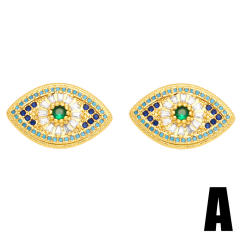 Pave setting cubic zircon evil eye shaped ear studs