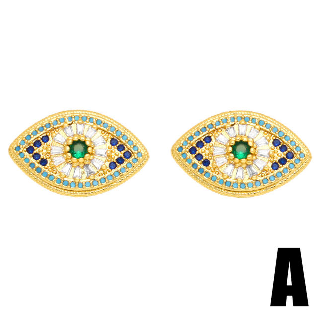 Pave setting cubic zircon evil eye shaped ear studs